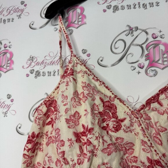 Addition Elle tank top sparkly embroidered beads floral flowers red cream cute - Picture 7 of 13